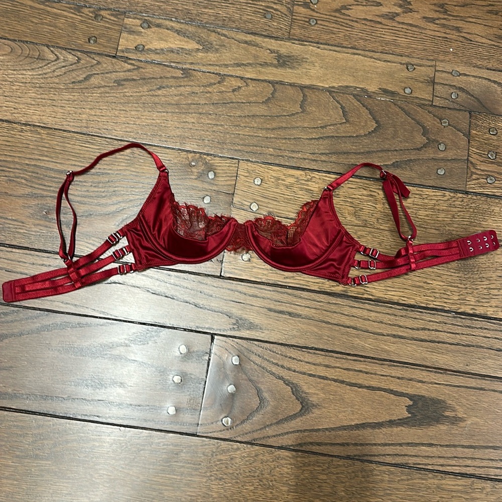 Thistle and Spire Burgundy Quarter Cup Lace Trim Bra
